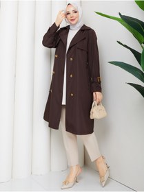 Resim RACE FASHİON Kruvaze Yakalı Kemerli Tesettür Trençkot RC1103056 