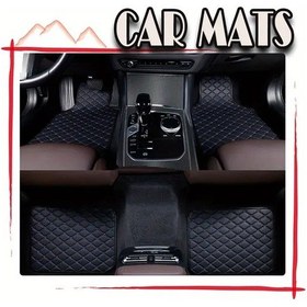 Resim Honeybeeshop Tesla Model Y 2020-2023 Xpe Zemin Matı 4lü Set Dayanıklı Siyahtan Maviye Izgara Çizgili 