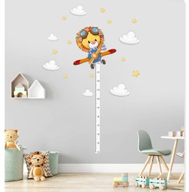Resim Sevimli Pilot Aslan Bulutlar ve Yıldızlar Çocuk Odası Boy ve Gelişim Ölçer Sticker - 100x70 cm / Renkli / Boy Ölçer 