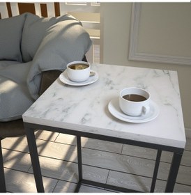 Resim Pure Beyaz Mermer Yan Sehpa & Servis Sehpası Metal Marmo 