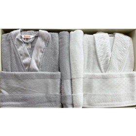 Resim Özdilek Elissa Aile Bornoz Seti Gri-beyaz Beyaz - Gri 