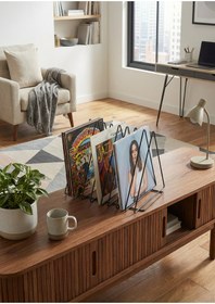 Resim Uyan Ev Ürünleri UYAN EV ÜRÜNLERİ Metal Üçgen Dergilik Kitaplık Plaklık Masa Üstü Çok Amaçlı Düzenleyici 