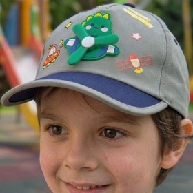 Resim AYDINER TEKSTİL 3D Dönebilir Pervaneli Dinozor Figürlü Ayarlanabilir Cırtlı Erkek Çocuk Şapka (4-10 YAŞ) 