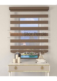 Resim Somon Rengi Boncuklu Zebra Stor Güneşlik Perde Opak Somon Rengi 