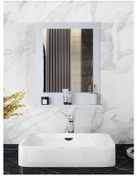 Resim Safir Stil 60x45 Beyaz Raflı Banyo Aynası Beyaz 