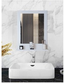 Resim Safir Stil 60x45 Beyaz Raflı Banyo Aynası Beyaz 