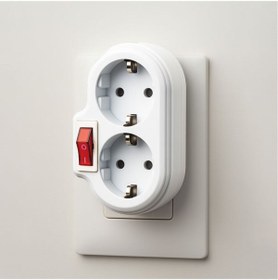 Resim Vip Aydınlatma Golyat Düğmeli Anahtarlı 2'li Beyaz Duvar Tipi Grup Priz 