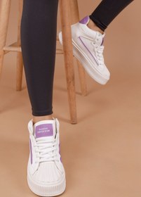 Resim Getcho Latona Kadın Beyaz Lila Günlük Sneaker Kalın Tabanlı Rahat Spor Ayakkabı Yüksek Taban Modern Model 