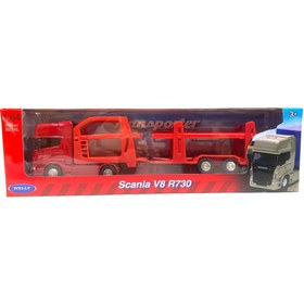 Resim TOYSTURKA Welly Scania V8 r730 1:64 Ölçek Metal Kafalı İki Katlı Araç Taşıyıcı Tır 