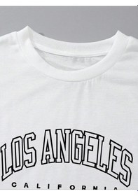 Resim Harmandar Kadın Los Angeles Baskılı T-shirt Şort Takım Beyaz-siyah 