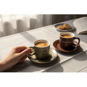 Resim Mono 2'li Kahve Fincan Takımı 100cc,porselen Fincan Takımı Kahverengi 