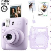 Resim Fujifilm Instax Mini 12 Fotoğraf Makinesi + 10'lu Film + Kıskaçlı Resim Standı + Simli Pleksi Kılıf Seti Lila 