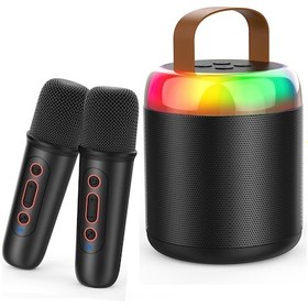Resim Shineyee Ev Ktv İçin Taşınabilir Bluetooth Hoparlör - İki Kablosuz Mikrofonlu, Dsp Teknolojisi Ve Rgb Işık, Tf Kart Desteği Siyah 