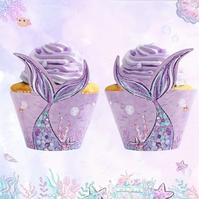 Resim 6 Adet Canlı Denizkızı Cupcake Sarıcıları | Doğum Günleri, Düğünler & Gençler Duşları için Su Altı Temalı Parti Dekoru | Renkli Deniz Canlısı Tasarımı | Kağıt Tatlı Muffin Ambalajı, Denizkızı Parti Süslemeleri 