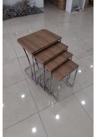 Resim Tekerlekli C Sehpa Krom Ceviz. Dörtlü. Zigon Sehpa.Çay Sehpası 