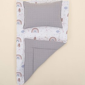Resim Alt Açma Matı ve Yastık - Çift Taraflı - Gri Muslin - Pastel Gökkuşağı 