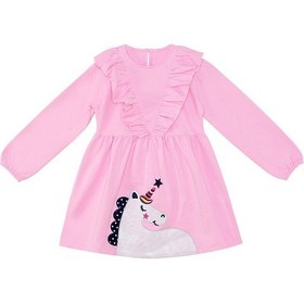 Resim Denokids Simli Unicorn Kız Çocuk Pembe Elbise Çok Renkli 