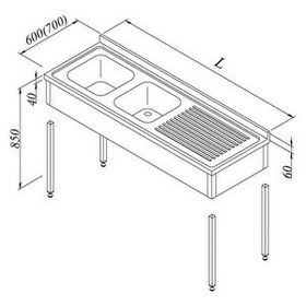 Resim Öztiryakiler Evyeli Tezgahı 2G/1D Sağ 3 Perdeli Taban Raflı 180x60 CM 