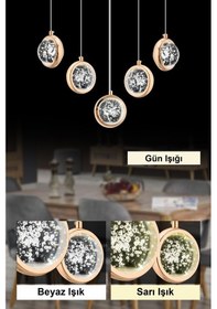 Resim İstanbul Avize Yemek Masası Dünya 5'li Gold Kumandalı Üç Renk Led Lüx Modern Ledli Avize 