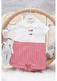 Resim Yakalı Çizgili Bayramlık Bebek Unisex Tulum Kırmızı 12099 Çok Renkli 