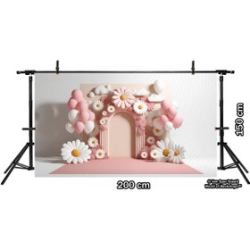 Resim Venspor Pembe Ve Beyaz Papatya Ve Balonlarla Süslenmiş Arka Plan, 200x150cm Fon Duvar Örtüsü Stüdyo Fonu 
