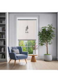 Resim Plise Dekor Açık Gri Plise Perde - Cam Balkon Perdesi Yapıştırma Profilli 