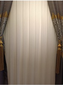 Resim Çizgili, Kırışma Yapmaz, Ütü İstemez 1/3 Sık Pile Ekru Tül Perde 