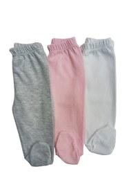 Resim bebedino Bebek Patikli Alt Hava Alır Kumaş Düz Renk (3 Lü Paket Pembe-gri-beyaz) 