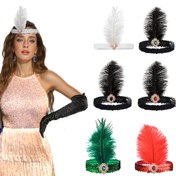 Resim 1 adet 1920'ler Flapper Başlık, Vintage Roaring 20'ler Parti Aksesuarı, Polyester ve Spandex, Siyah Tinsel Tüyü Olmayan Tasarım, Zarif Çiçek Detayı ile, Kadınlar için, Bachelorette, Düğün, Festiva 