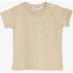 Resim Erkek Bebek Pamuklu Omuzdan Düğmeli Cepli Basic Tshirt-12825-bej Bej 