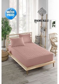 Resim Yatak Koruyucu Alez Sıvı Geçirmez Pamuklu Kapitoneli Fitted Pembe Çift Kişilik Pembe 
