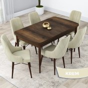Resim Canisa Concept Kar Serisi, Açılabilir 80X132 Mdf Mutfak Masa Takımı, Barok Ahşap Desen Masa 6 Sandalye 