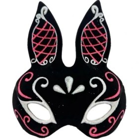 Resim Siyah Süet Tavşan Maskesi Simli 