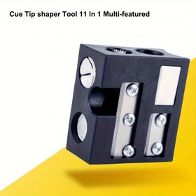Resim 11'li Bilardo Istak Ucu Bileyici & Düzeltici - Snooker & Bilardo Uçları için Çok Fonksiyonlu Araç, Kenar Sıkıştırma & Yüzey Taşlama Özellikleri İçerir, Siyah PVC 