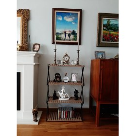 Resim Hatti Tasarım Gümüşlük - Salon Metal - Ahşap Kombinli Çok Amaçlı Organizer Raf Sistemi 
