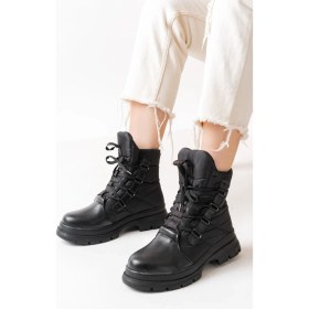 Resim İnfon Ayakkabı Marketi ASM-083 Siyah Bağcıklı Su Geçirmez Kadın Kar Botu 