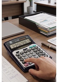 Resim Hesap Makinesi Siyah Gri 14x18.5cm 1 Adet Cockpıt Ck-662t 12 Haneli Büyük Boy Hafızalı Büro Masaüstü Hesap Makinası 