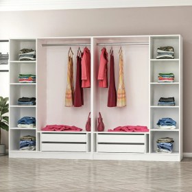 Resim Minar Kale 6 Bölmeli 4 Çekmeceli Giyinme Dolabı Beyaz 210CM 