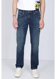Resim Erkek Koyu Mavi Düz Paça Jean Pantolon 