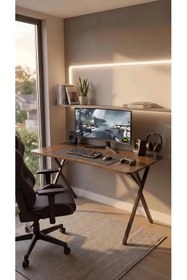 Resim hey modüler mobilya 120 cm Gaming Profesyonel Oyuncu Masası Ceviz Tabla, Siyah Metal Ayaklı Hey Gaming 