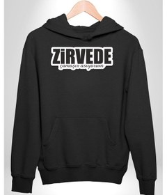 Resim Zirvede Çamaşırı Asıyorum Yazılı Kadın Erkek Siyah Kapüşonlu Sweatshirt Hoodie Siyah 