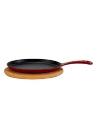 Resim Lava Döküm Oval Fajita Tabağı Döküm Demir Yekpare Saplı Kayın Servis Ahşabı Ölçü 17x23cm.-bordo Bordo 
