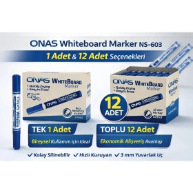 Resim Bezos Onas Whiteboard Marker NS-603 Mavi Tahta Kalemi 3 mm Yuvarlak Uç 