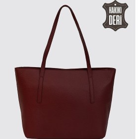 Resim Hakiki Deri Kadın Omuz Çantası Bordo Smr6425 Bordo 