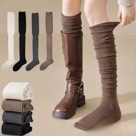 Resim 4 Çift Kadın Diz Üstü Çoraplar - Yüksek Esneklik İnce Uzun Katmanlı Düz Renkli Polyester Çoraplar, Her Mevsim İçin Makinede Yıkanabilir Dış Mekan ve Günlük Kıyafetler için Çok Yönlü Çorap Stilleri, Yüksek Esneklik Malzeme 