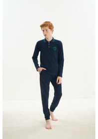 Resim Sevim Erkek Çocuk Garsonuzun Kol Polo Yaka Lacivert Pijama Takım C5t2n7o8 001 