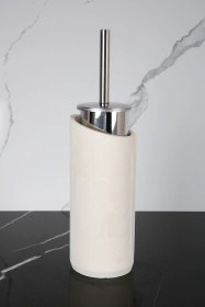Resim 2 Parça Dekoratif Beton Tuvalet Fırçası Metal Wc Fırçalığı Bej - Beyaz 