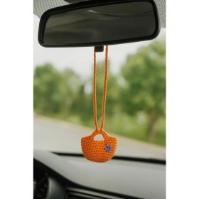 Resim Amigurumi Araba Dikiz Aynası Süsü & Anahtarlık & Çanta Askısı - El Örgüsü Turuncu Çanta 
