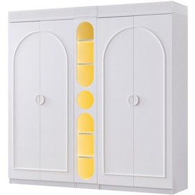 Resim Gardırop, Dolunay 4 Kapaklı Dolap Ve Ledli Kitaplık - Beyaz 
