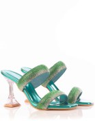 Resim shoeSSpring Cristallo Yeşil Taşlı Şeffaf Kadeh Topuklu Terlik 